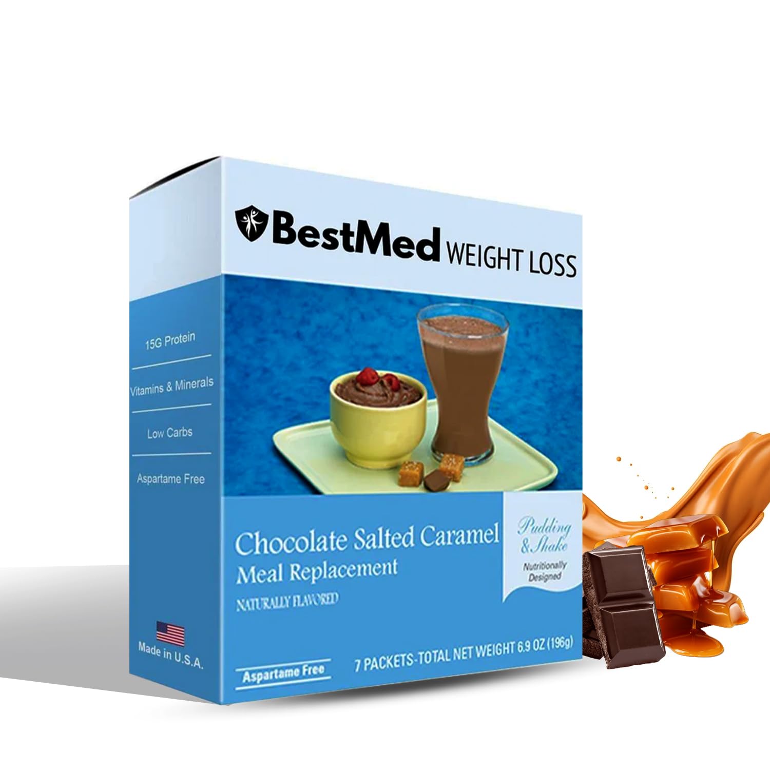BestMed Weight Loss Chocolate Salted Caramel Pudding/Shake Mix Powder 6.8 oz
