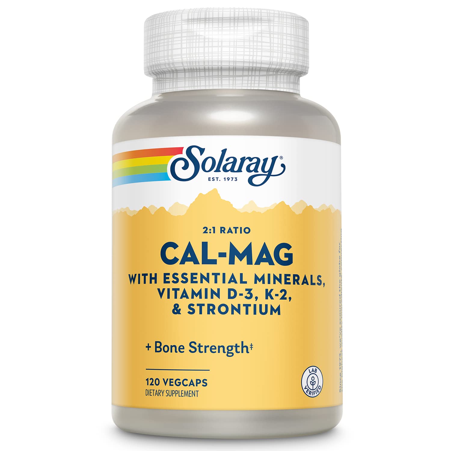 Solaray Cal-Mag with Essential Minerals Calcium, Magnesium, Strontium, Vitamins D-3 & K-2 Capsules, 120 VegCaps