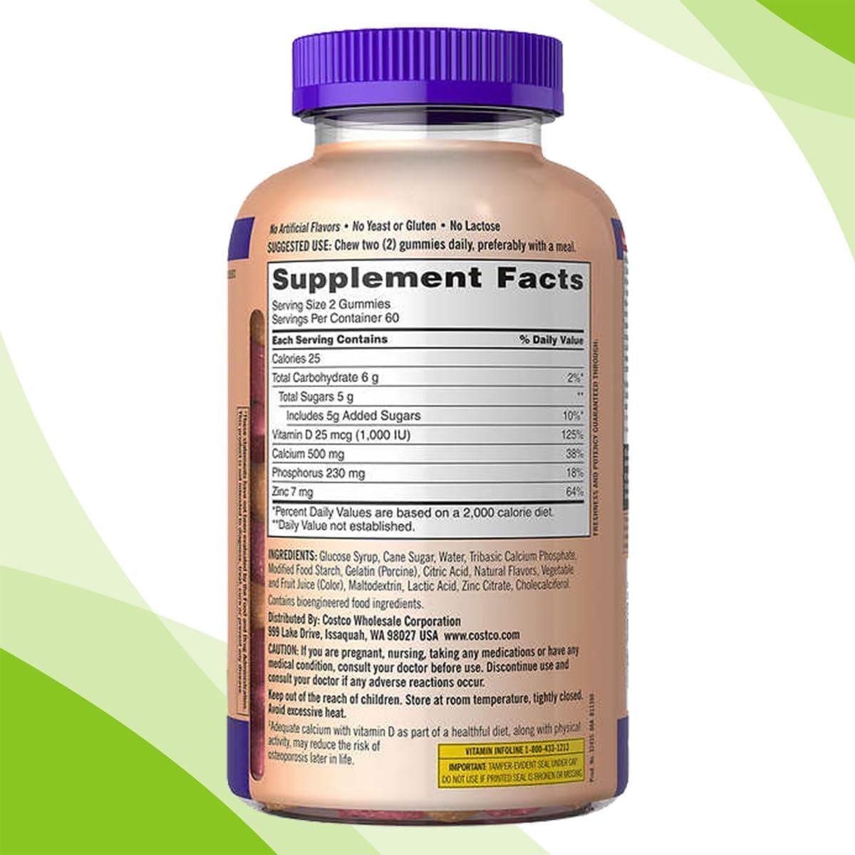 Generic Chewable Calcium Gummies 500 mg with D3, 240 Gummies