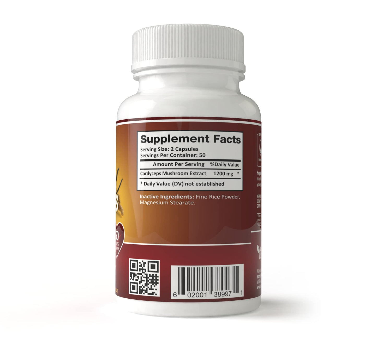 YongWell Cordyceps Extra Strength 1200mg Immune Enhancing Mushroom Capsule, 100 Count
