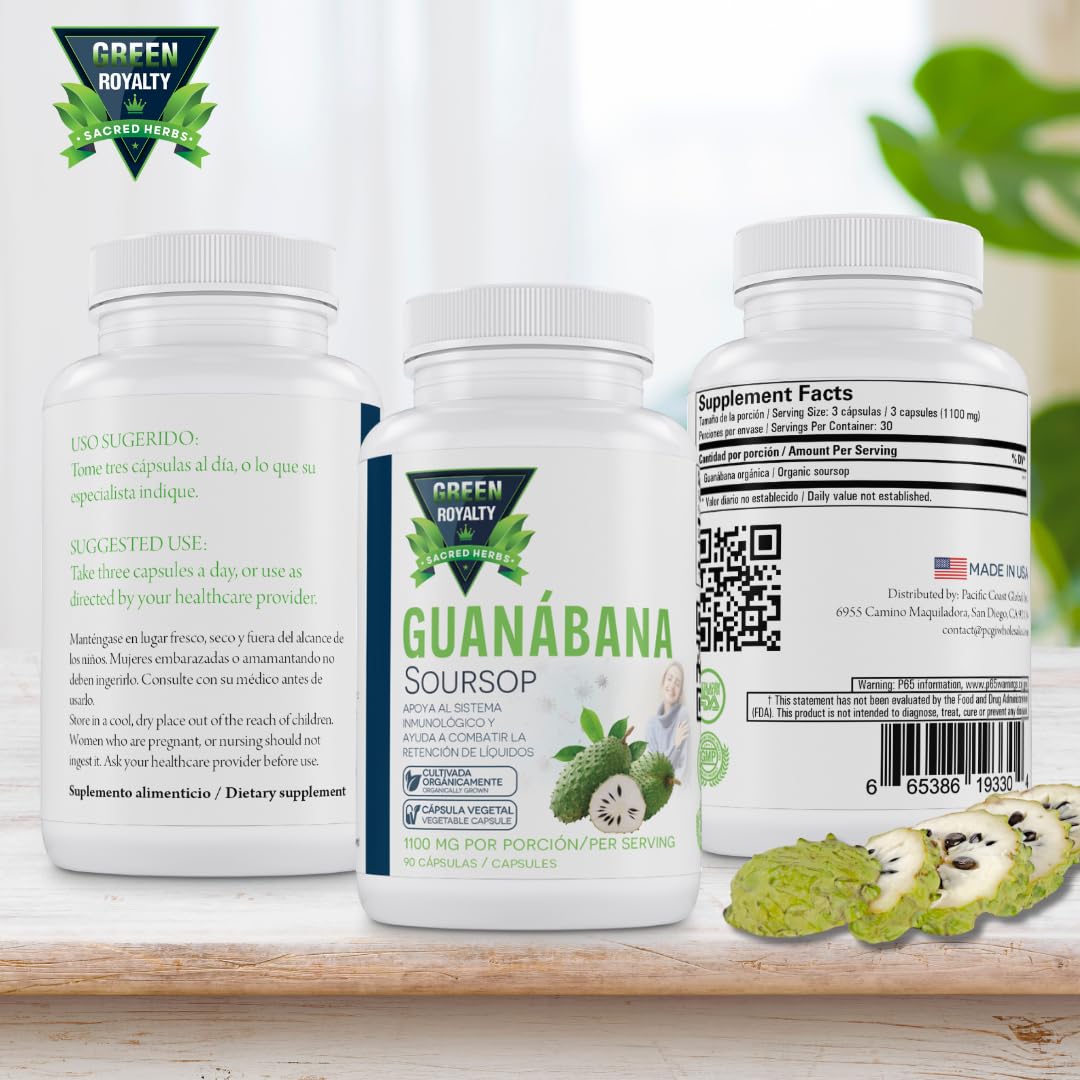 GREEN ROYALTY Graviola Guanabana (Soursop) Capsules, 1100mg per serving, 90 Capsules
