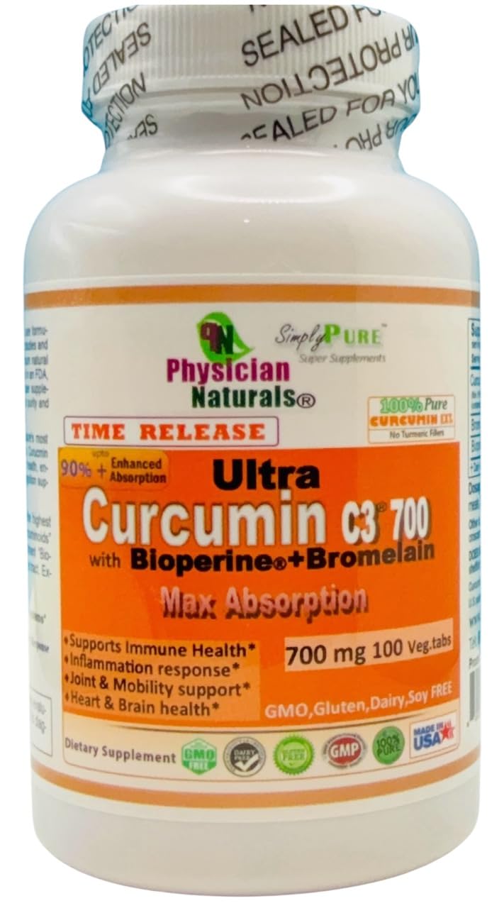 Physician Naturals Ultra Curcumin C3 Time Release with Bioperine & Bromelain Capsules, 120