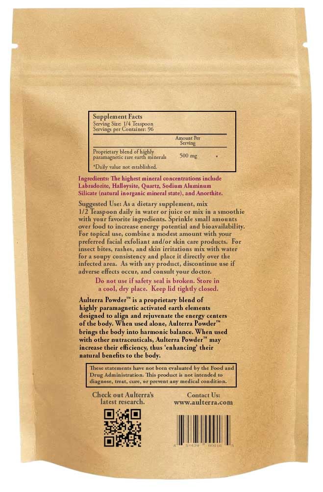 Aulterra Powder Supplement for EMF Neutralization, Enhance Vitality, Balance Meridians, Proprietary Mineral Blend, 16 oz