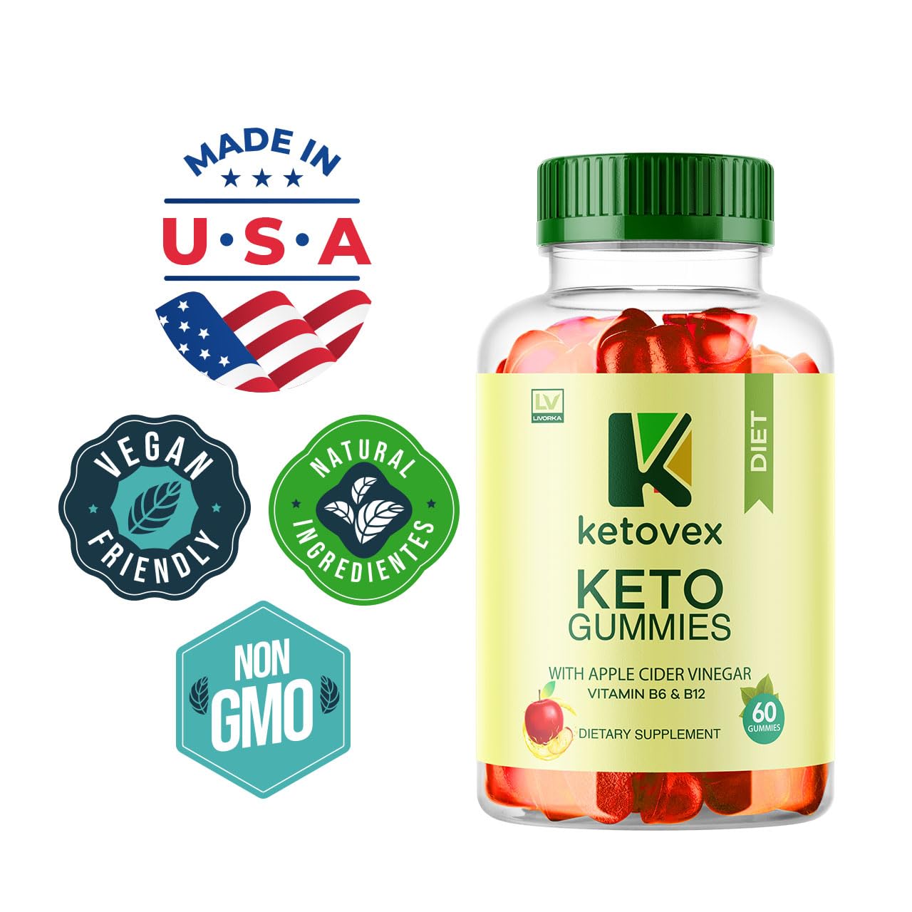 LIVORKA Ketovex Keto ACV Gummies Gummy, 60 Count
