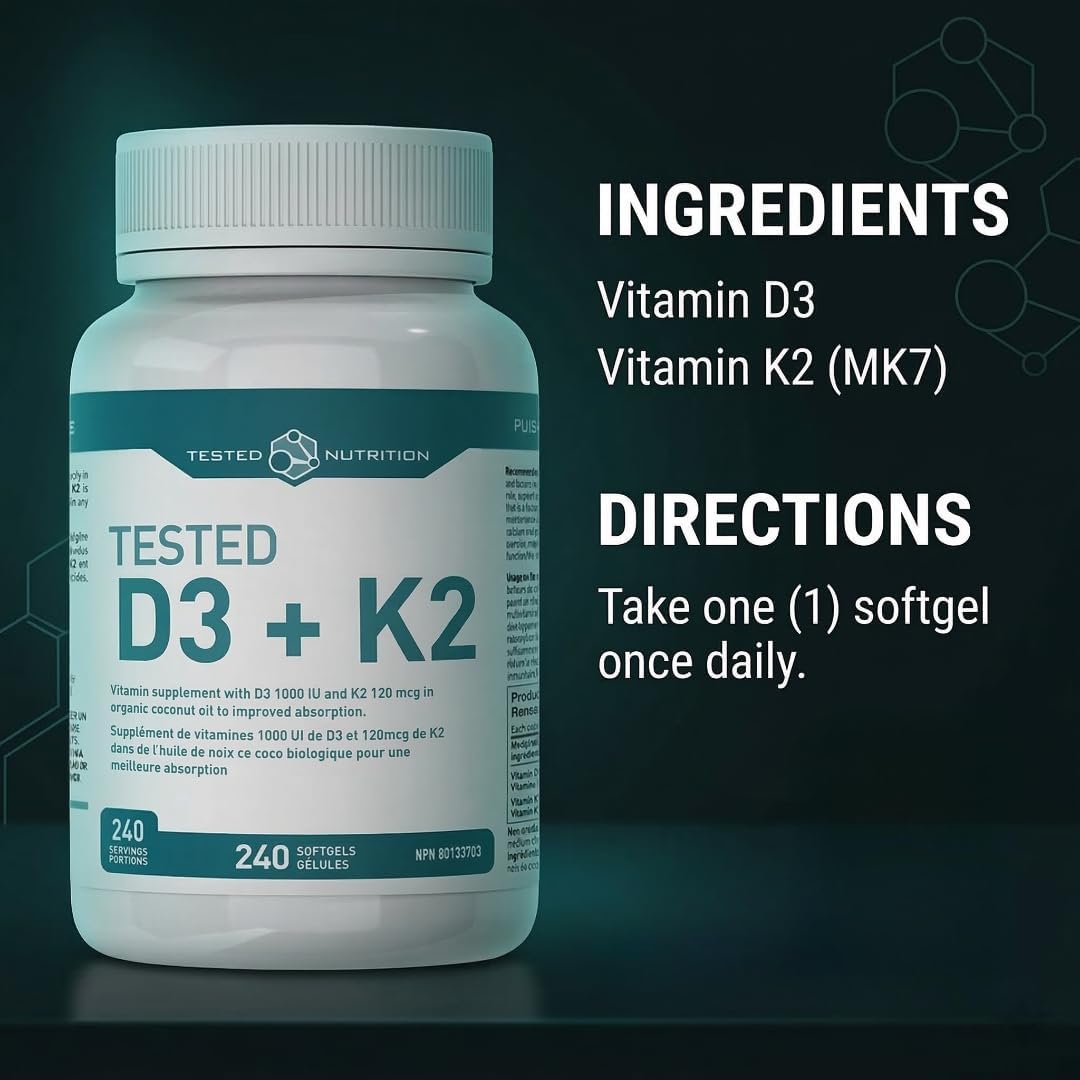 Tested Nutrition D3 + K2 Softgels, 240 Softgels