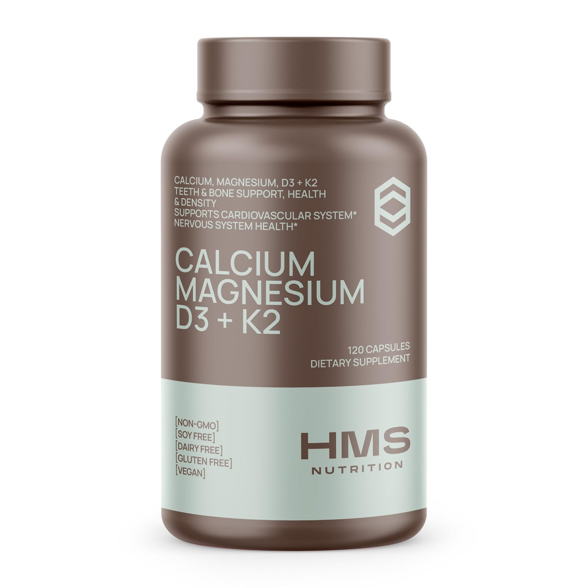 HMS Nutrition Calcium, Magnesium, Vitamin D3 + K2 for Bone Health & Immune Support for Women & Men, Non-GMO, Gluten-Free, 120 Capsules