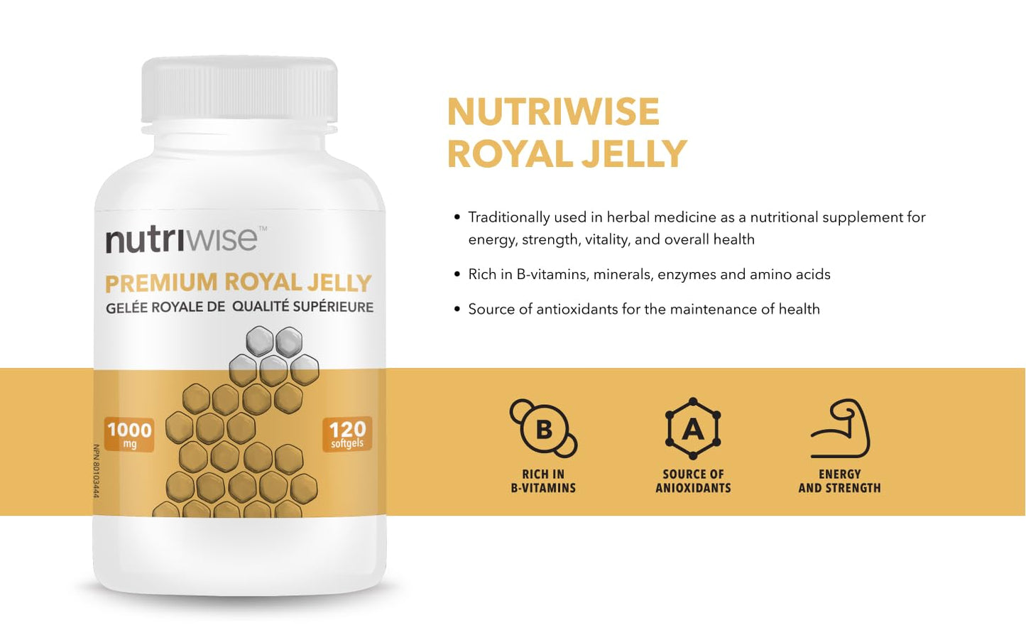 NutriWise Premium Royal Jelly 1000mg Softgel 120 Count