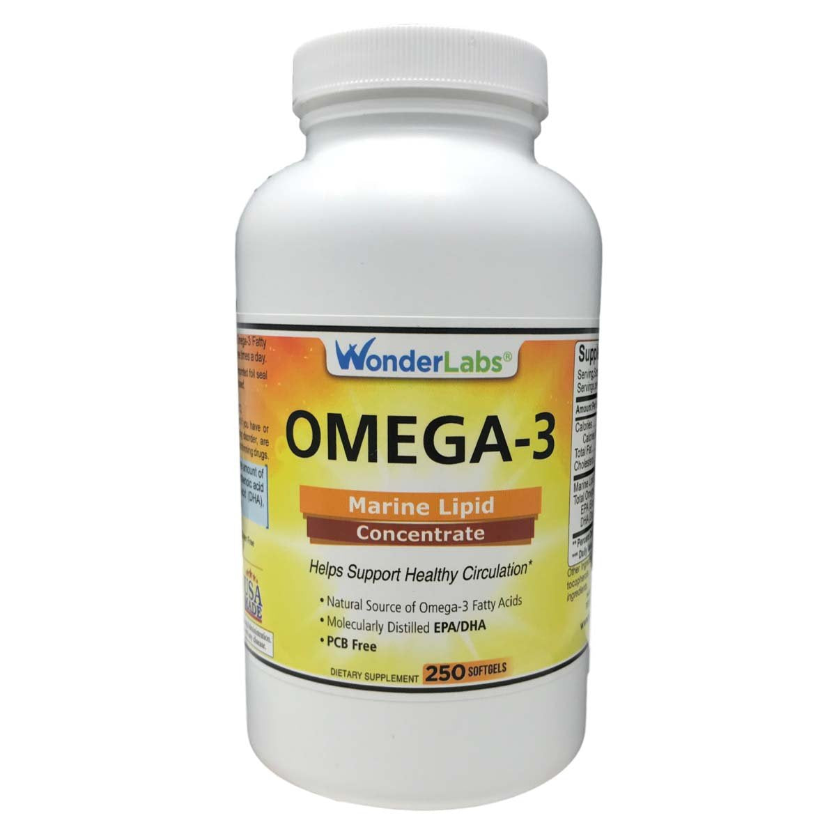 Wonder Laboratories Omega-3 Marine Lipid Concentrate A Natural Source of Omega-3 Fatty Acids, Supports Heart Health and Circulation Softgels 250