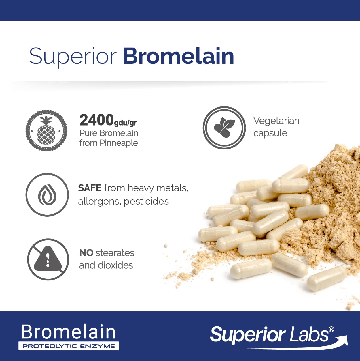 Superior Labs Bromelain 500mg – 2400 GDU/Gram Non-GMO Pineapple Enzyme, Plant-Based Digestive Support, Promotes Joint Comfort & Tissue Health, 120 Veg Caps