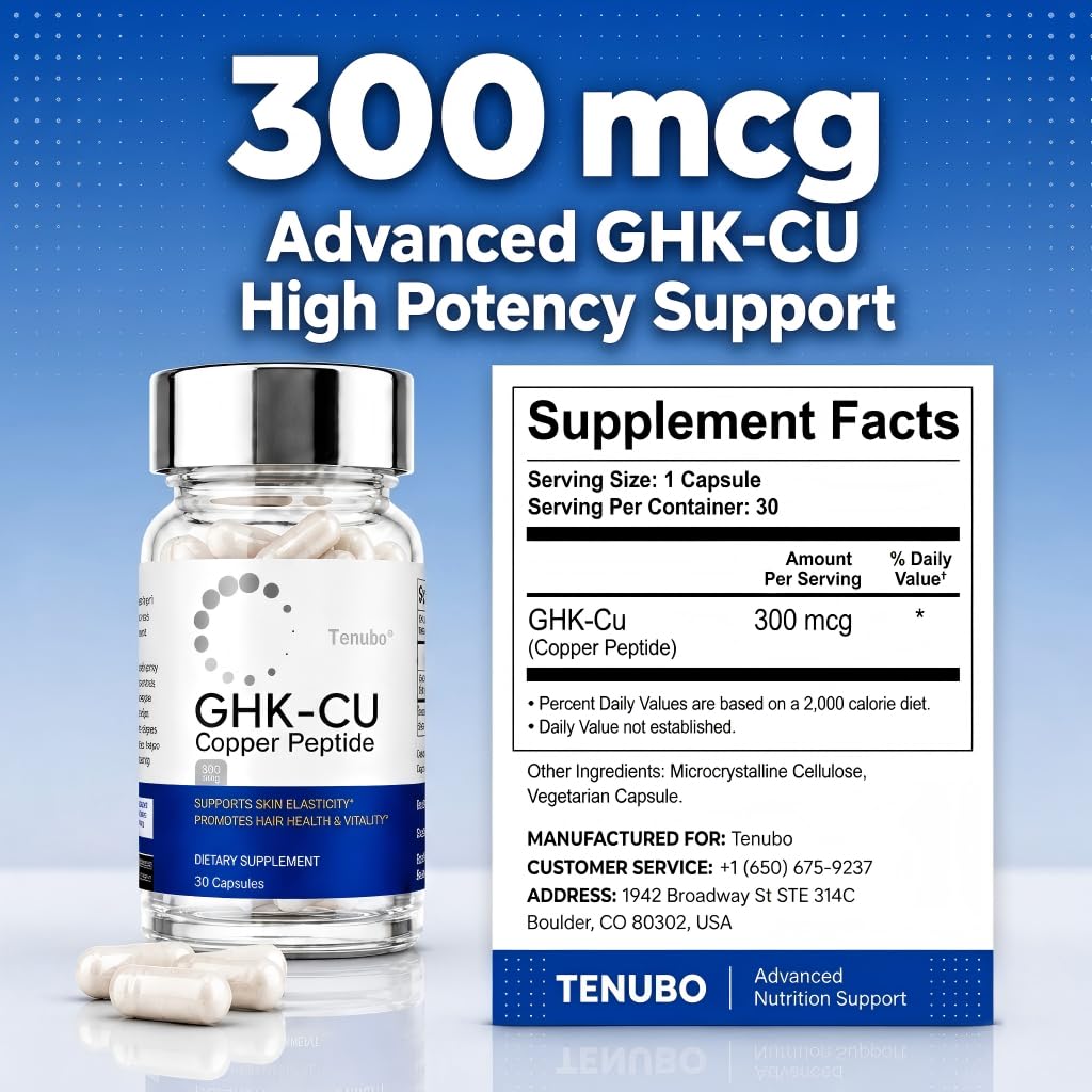 Tenubo GHK-Cu Copper Peptide 300mcg Capsules, 30 Count