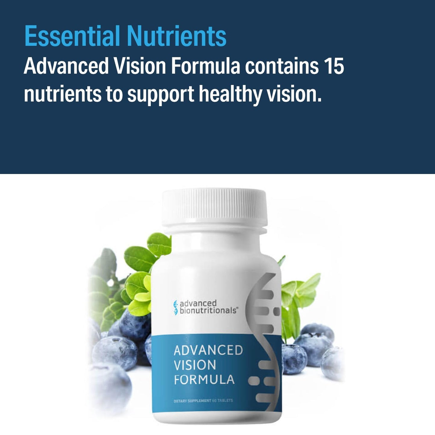 Advanced Bionutritionals Advanced Vision Formula Supplement, Healthy Vision, Eye Function Support, Eye Vitamins, Lutein, Zeaxanthin, Vitamin A, C, Zinc, Gluten Free, Dairy Free, Vegan, 60 Tablets