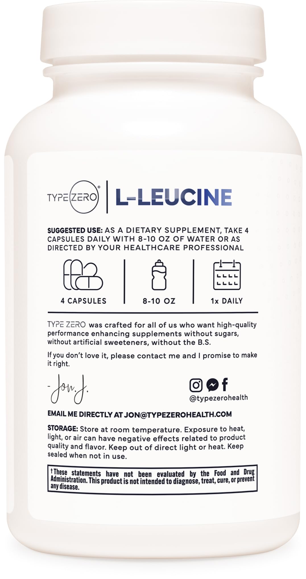 Type Zero L-Leucine Capsules 2000mg, 120 Count