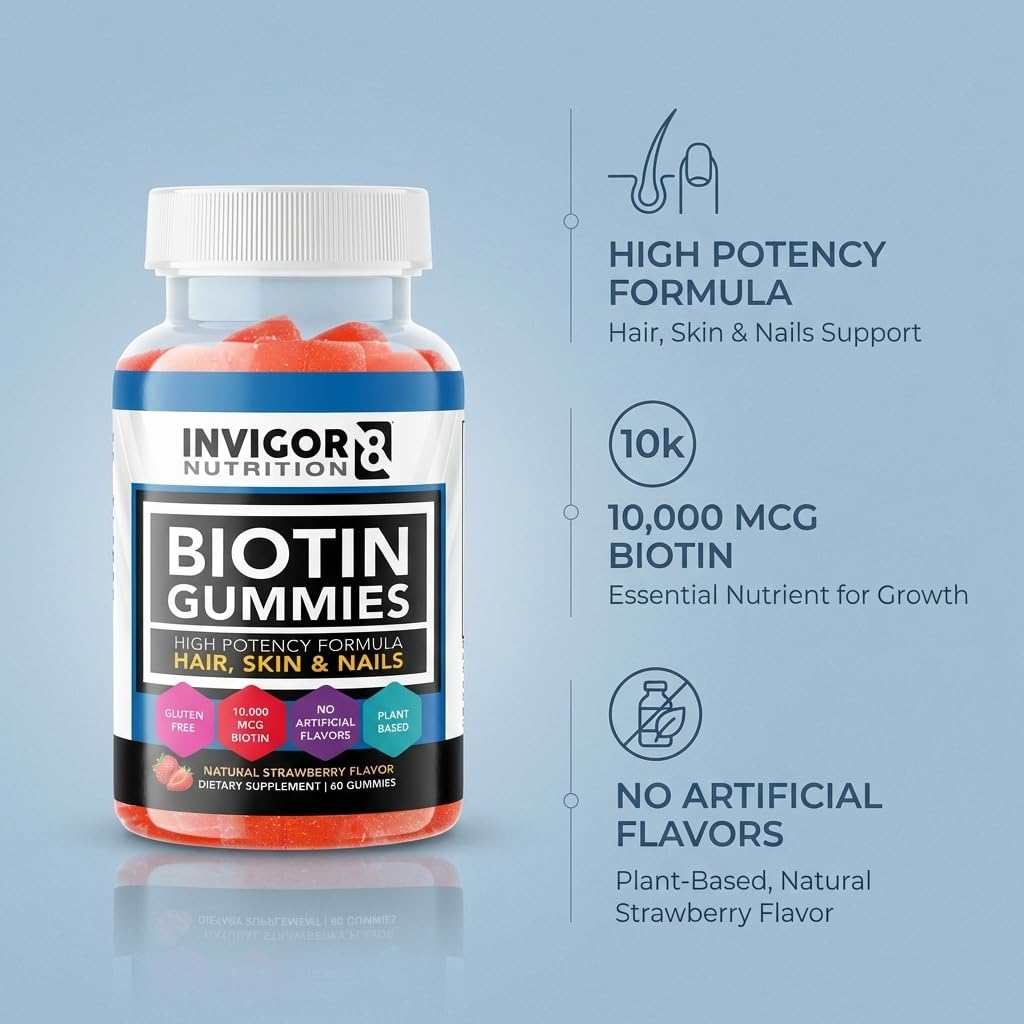 INVIGOR8 Biotin Gummies 10000mcg, 1 Count