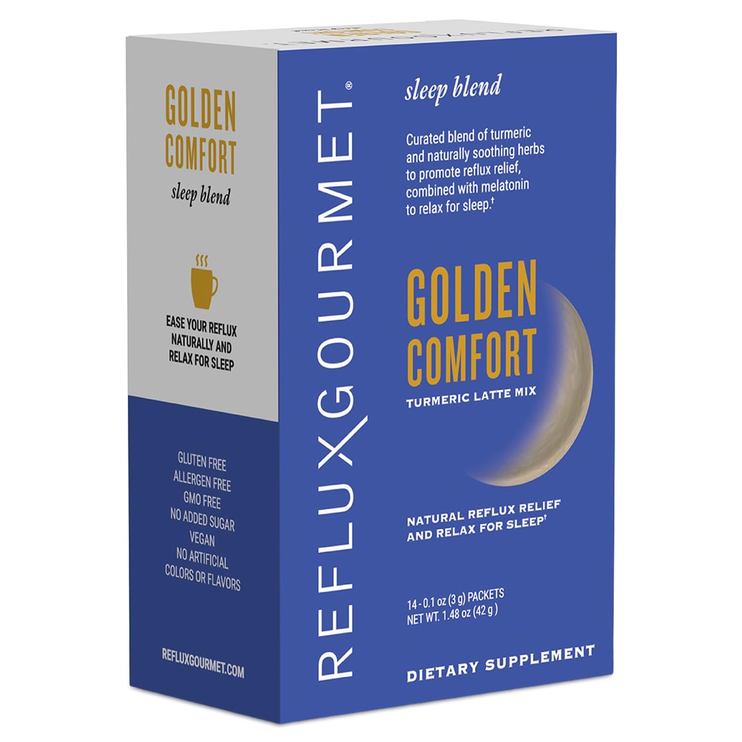 REFLUX GOURMET Golden Comfort Sleep Blend – Turmeric Latte with Melatonin, GABA, L-Theanine & Black Pepper Extract, Powder, 1.48 oz