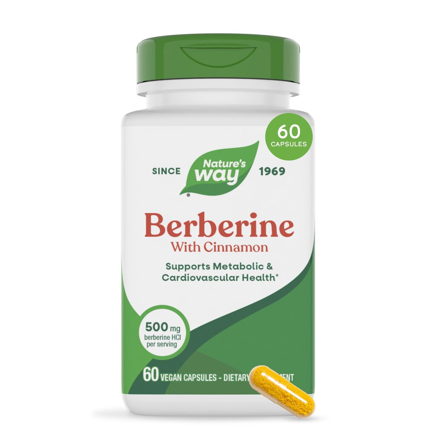 Nature's Way Berberine with Cinnamon 500 mg Berberine HCl Capsule, 60 Capsules