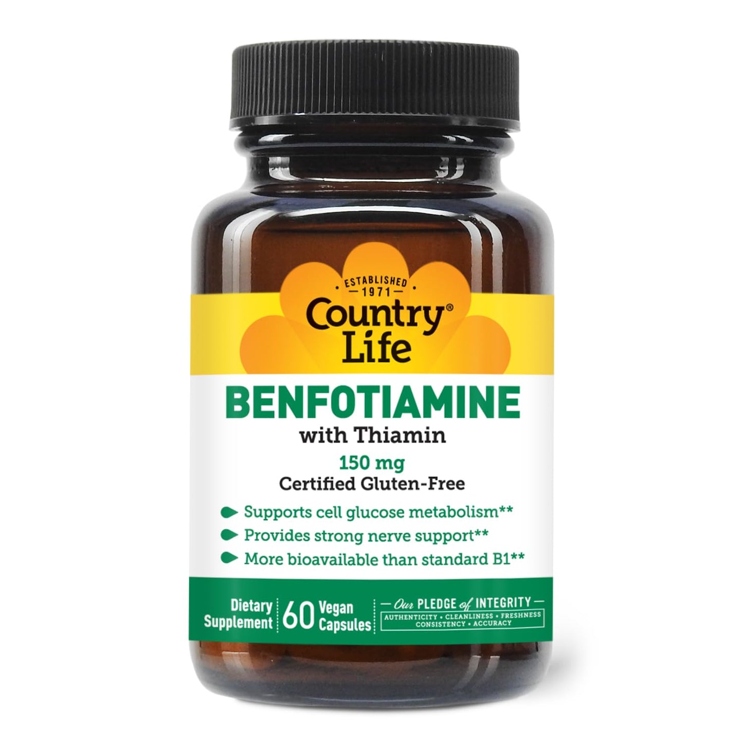 Country Life Benfotiamine with Thiamin Capsule, 60 Vegetarian Capsules