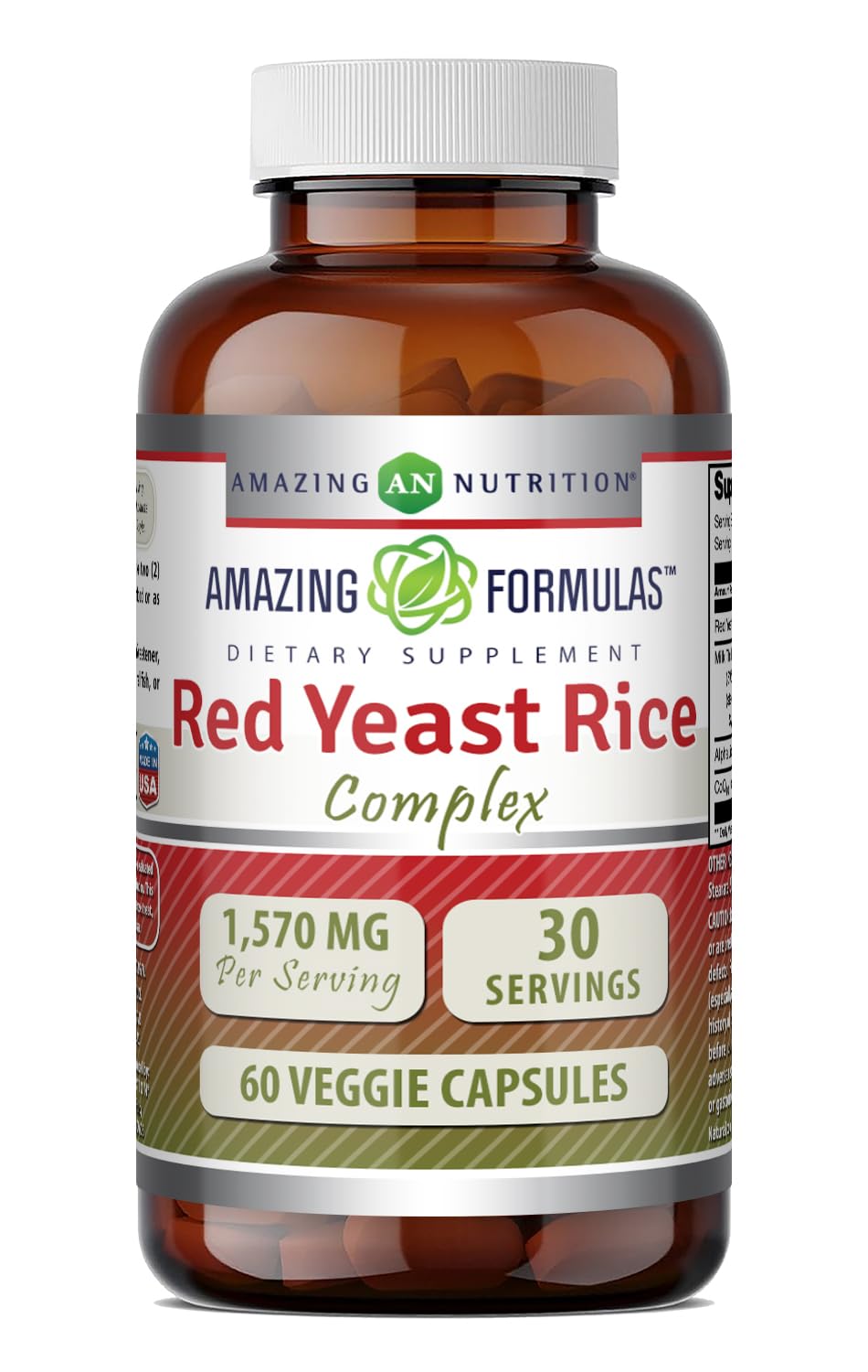 Amazing Nutrition Red Yeast Rice Complex with CoQ10, Alpha Lipoic Acid & Milk Thistle Capsule, 60 Veggie Capsules