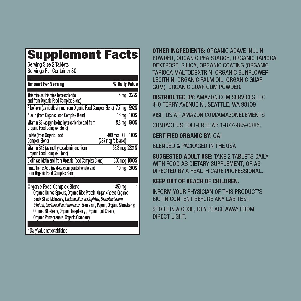 Amazon Elements Organic Whole Food B Complex 60 Tablets