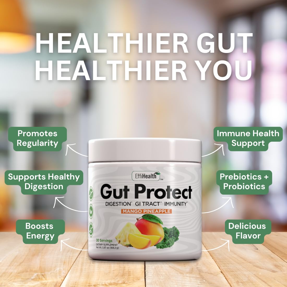 Gut Protect Greens Superfood Powder with Probiotics & Prebiotics Mango Pineapple, 10.05 Ounce