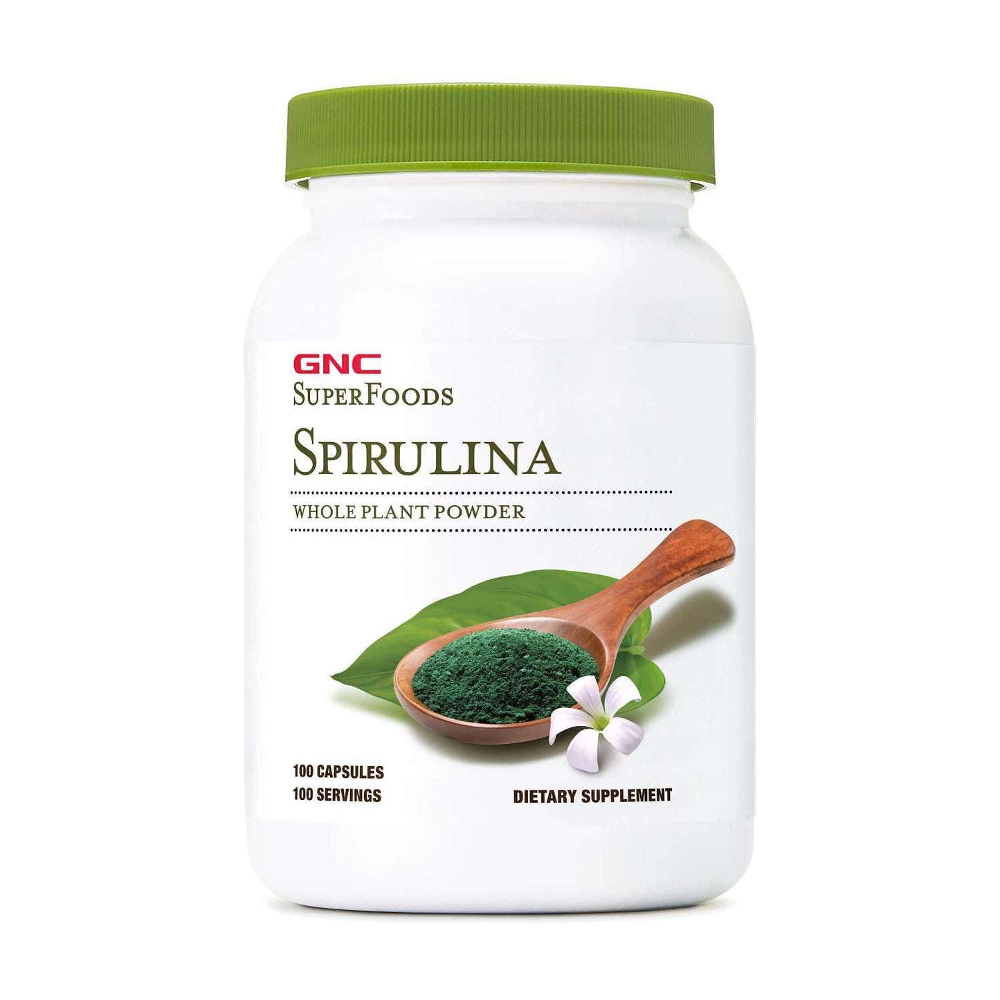 GNC Spirulina Whole Plant Powder Capsules, 100 Capsules