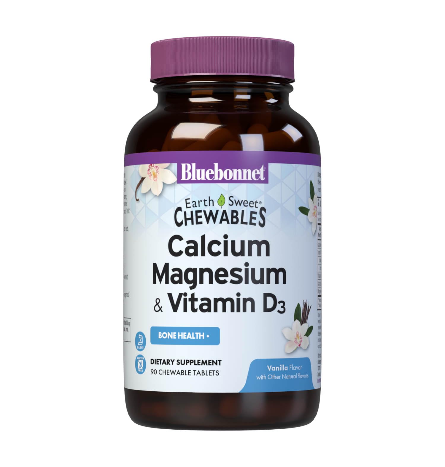 BlueBonnet Calcium Magnesium Plus Vitamin D3 EarthSweet Chewable Tablets, Vanilla Flavored, 90 Count