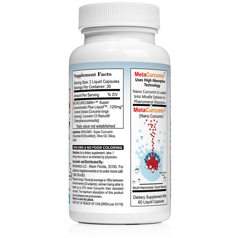 REVGENETICS MetaCurcumin 277x Super Curcumin + TetraHydroCurcumin Capsules, 60 Count