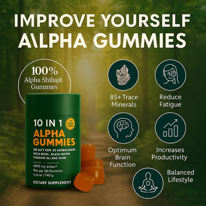 WSJAWH Alpha Shilajit Gummies 10 in 1 for Men Gummy, 60 Count