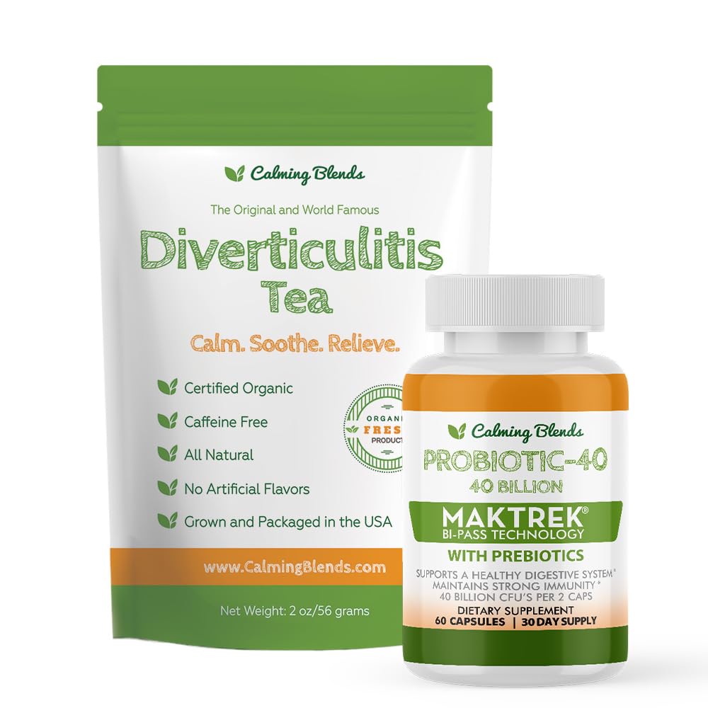 CALMING BLENDS Digestive Support Tea & Probiotic Supplement Capsule, 60 Capsules