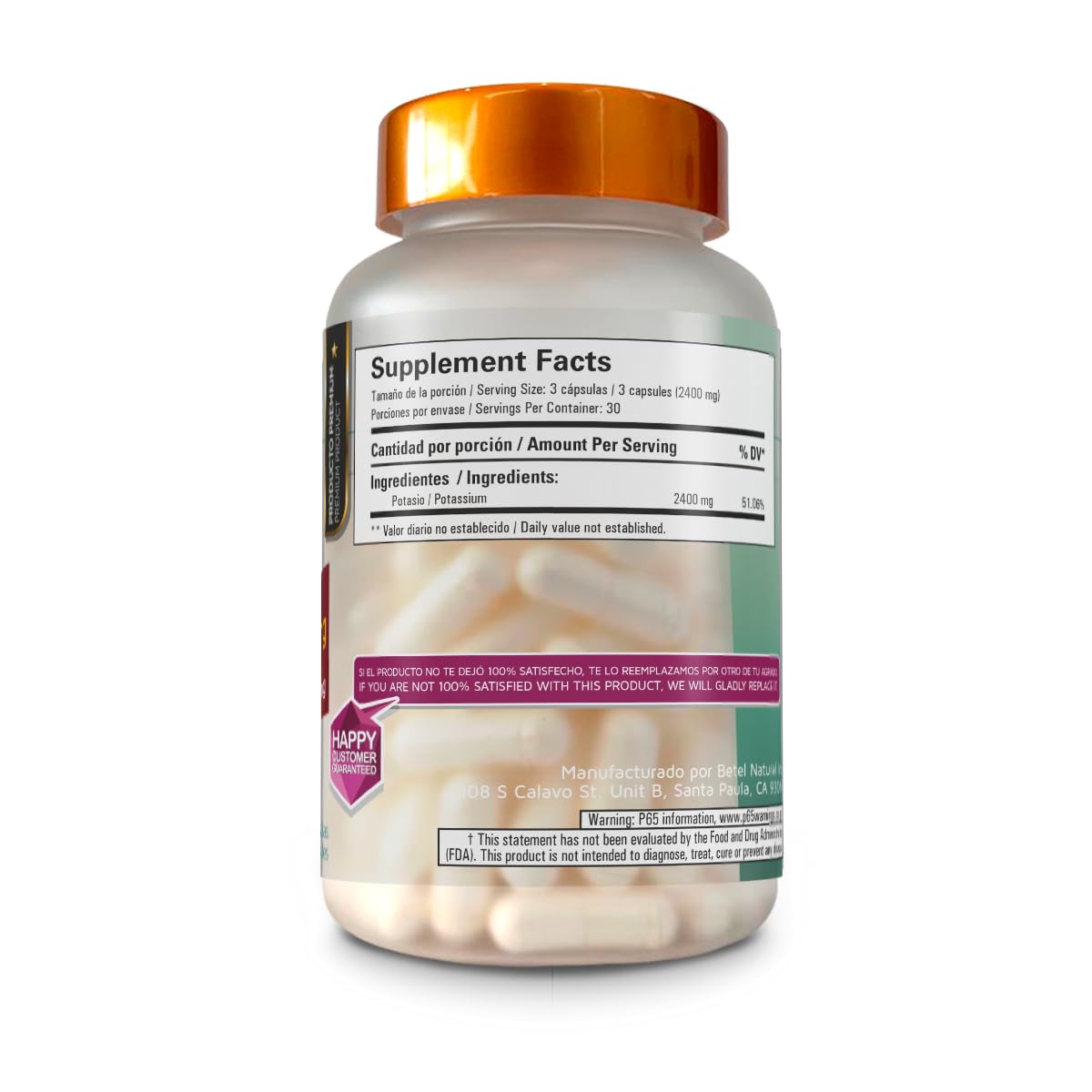 Betel Natural Premium Potassium Capsules 2400 mg Per Serving - 90 Capsules