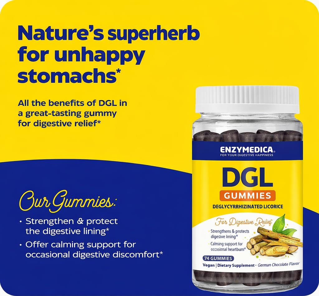 Enzymedica DGL Supplement for Men & Women Gummy 74 Count