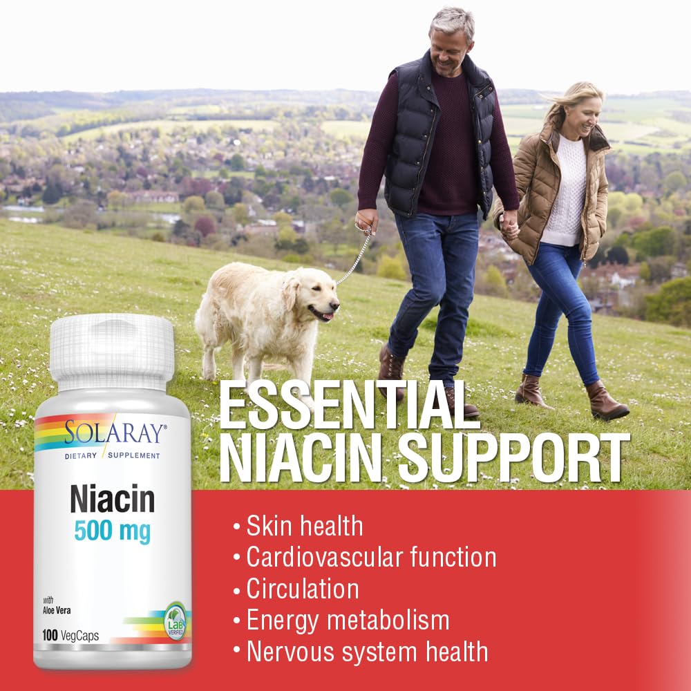 SOLARAY Niacin 500 mg Capsule, Vitamin B3, Skin Health, Nervous System & Circulation Support, 100 Count