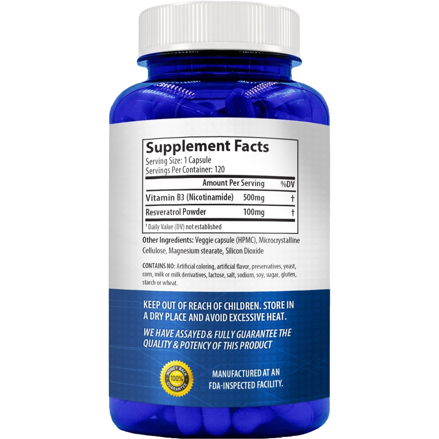 NasaBeahava Resveratrol with Vitamin B3 Nicotinamide 500mg NAD+ Precursor and Longevity Complex Capsules, 120
