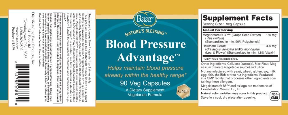 Baar Nature’s Blessing Blood Pressure Advantage Capsules, 90 Count