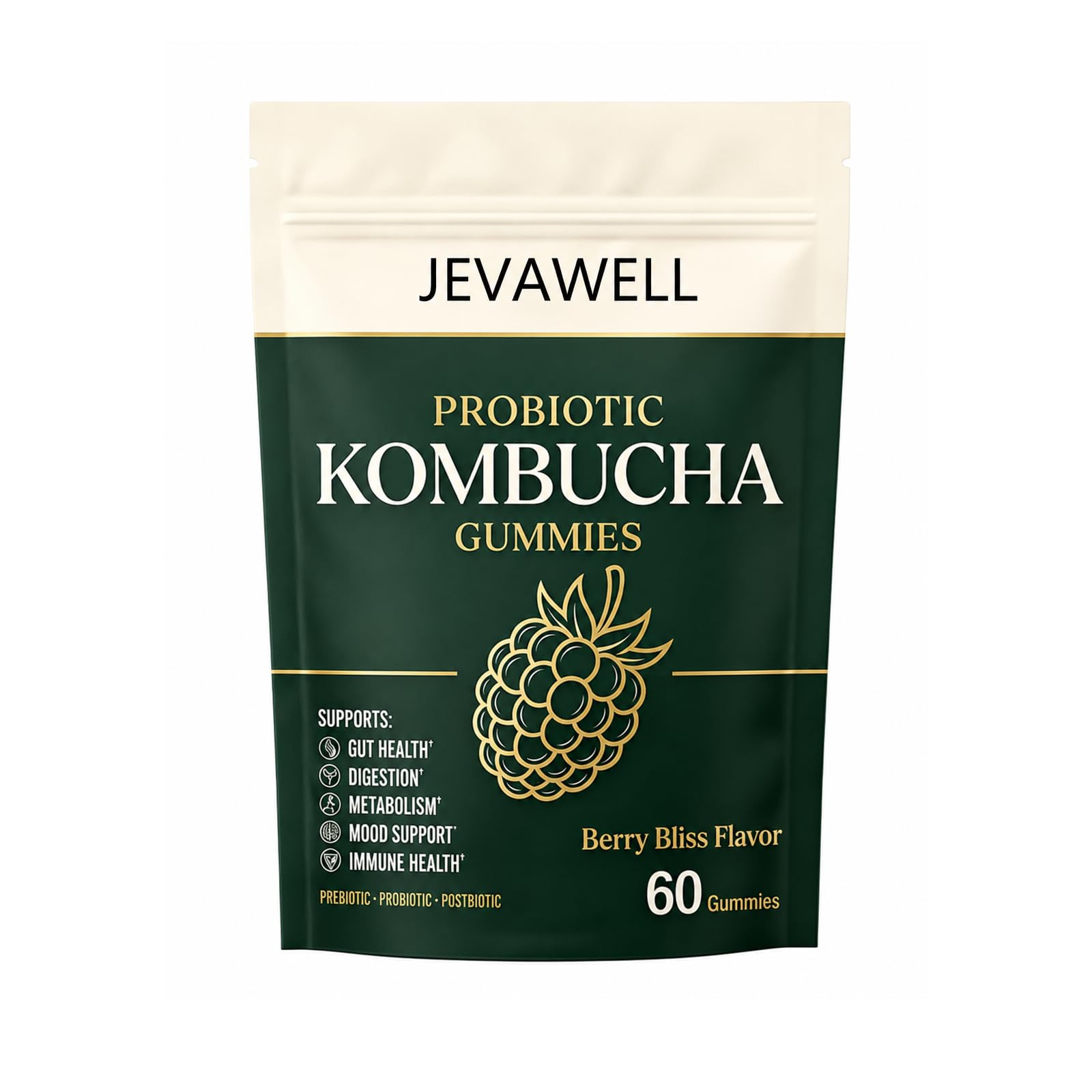 MACELY Jevawell Probiotic Kombucha Gummies, 60 Gummies
