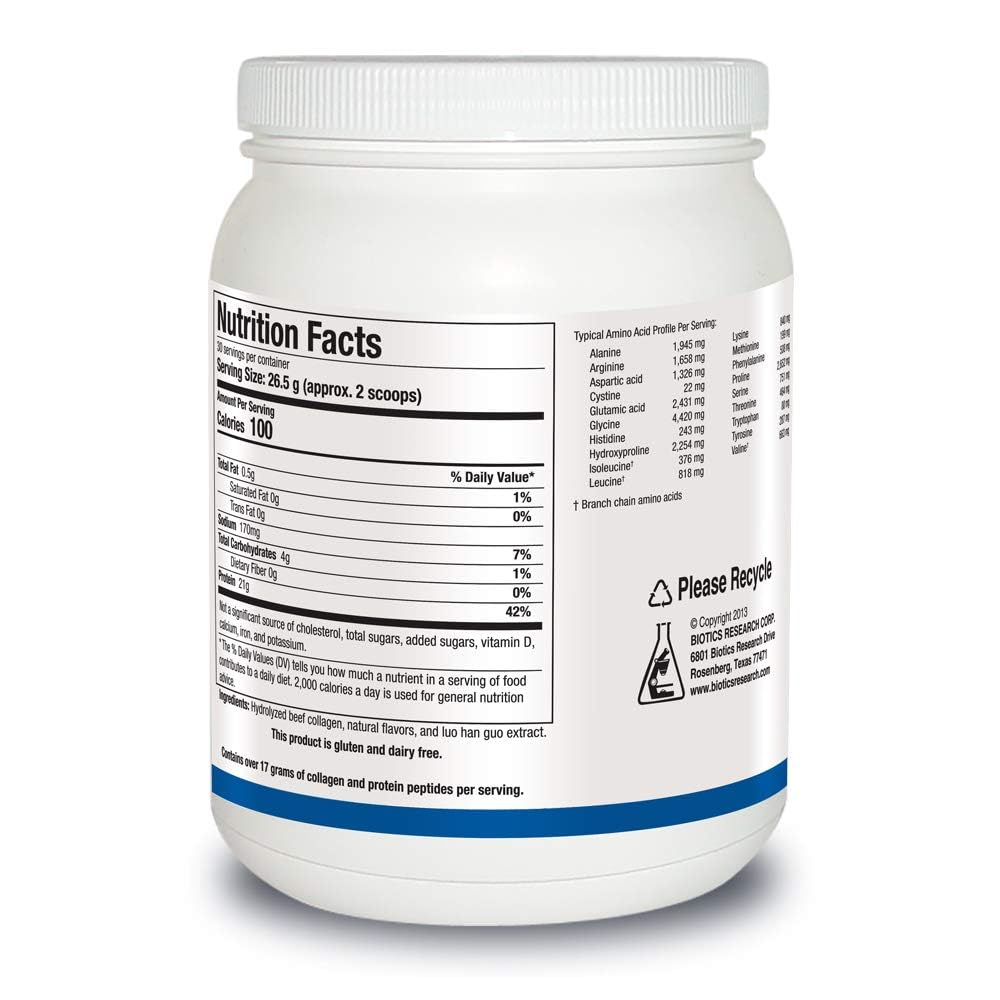 BIOTICS RESEARCH Hydrolyzed Collagen Protein Vanilla Powder 16 oz