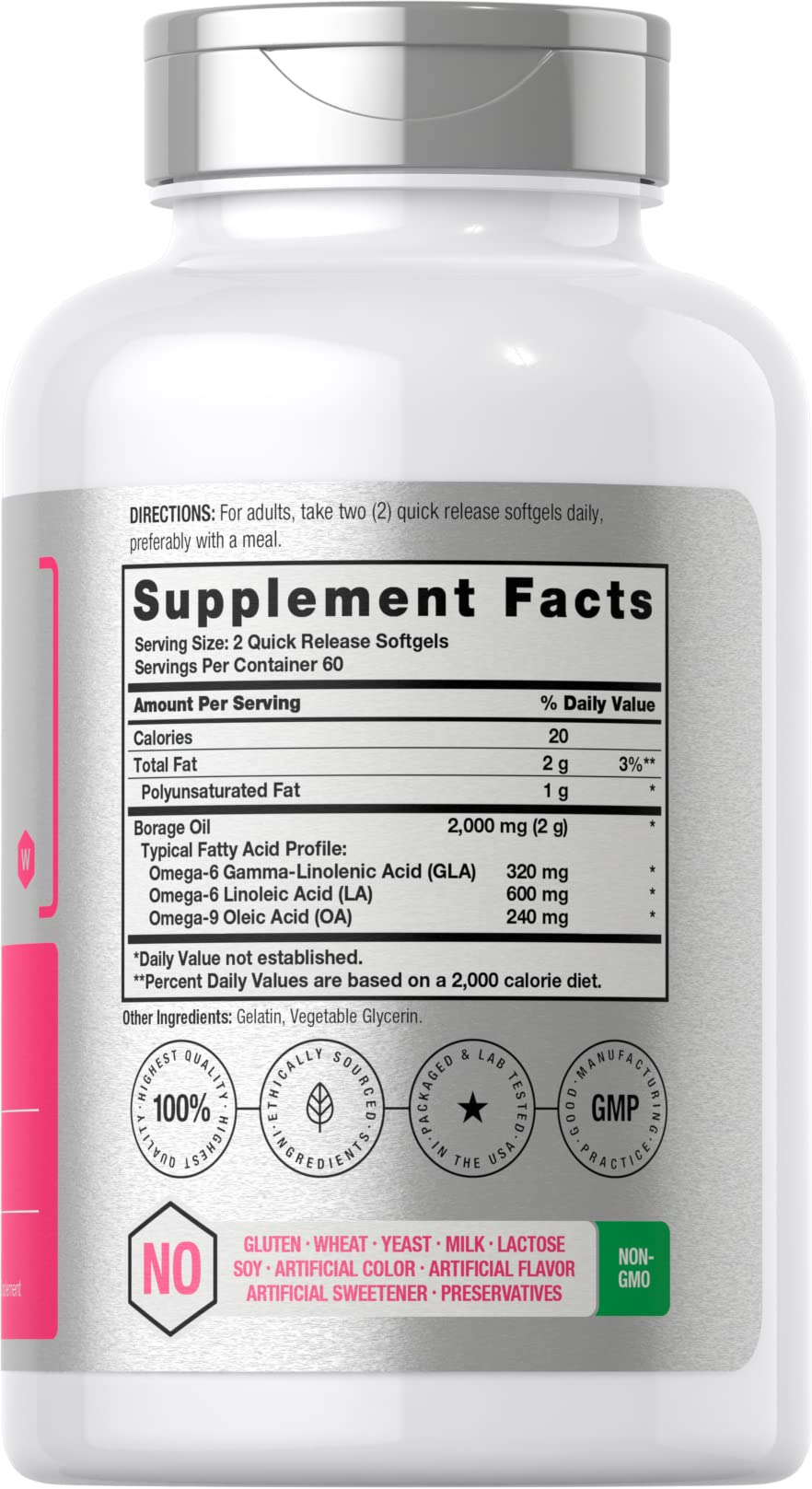 Horbäach Borage Oil Softgels 2000 mg, 120 Count