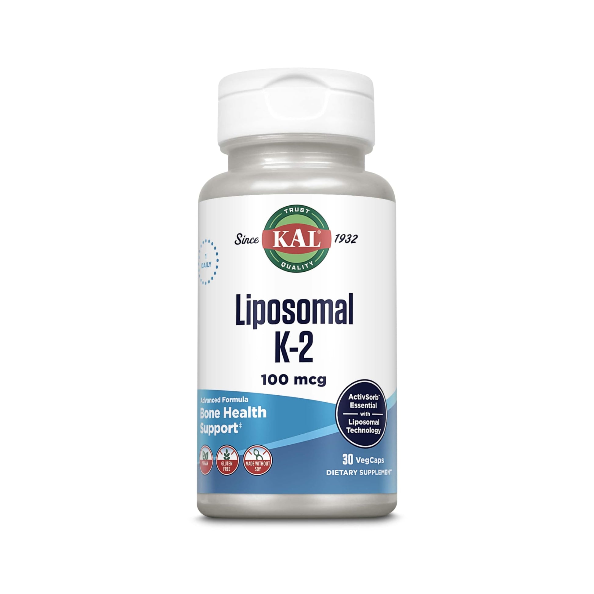 KAL Liposomal Vitamin K2 Supplement with MK7 100 mcg Capsules, 30 Count