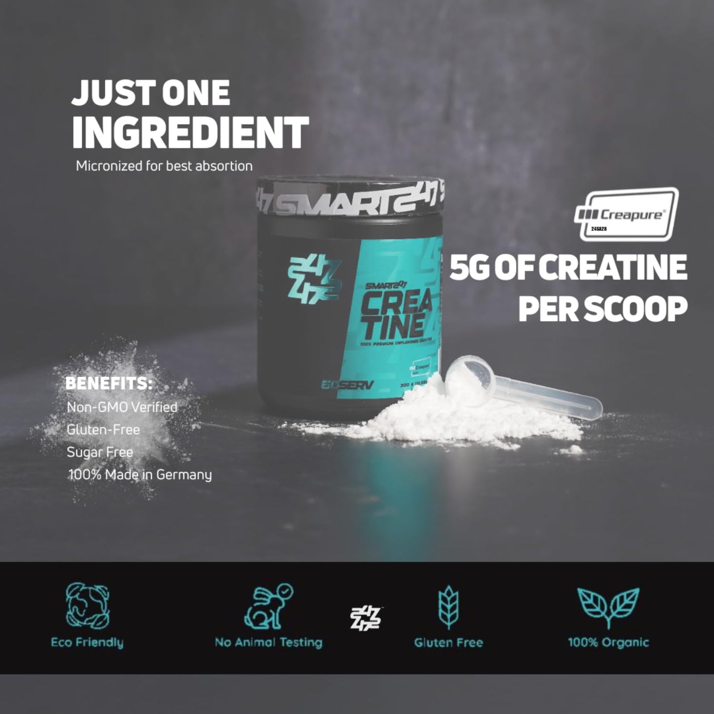 SMART 247 Micronized Creatine Monohydrate Powder 60 Servings