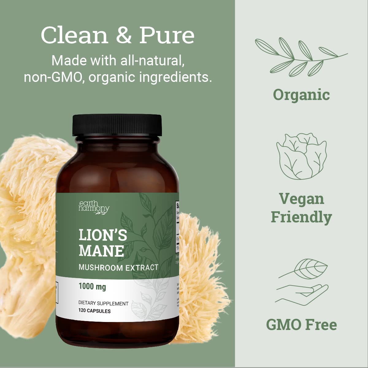 Earth Harmony Naturals Lions Mane Supplement 120 Capsules