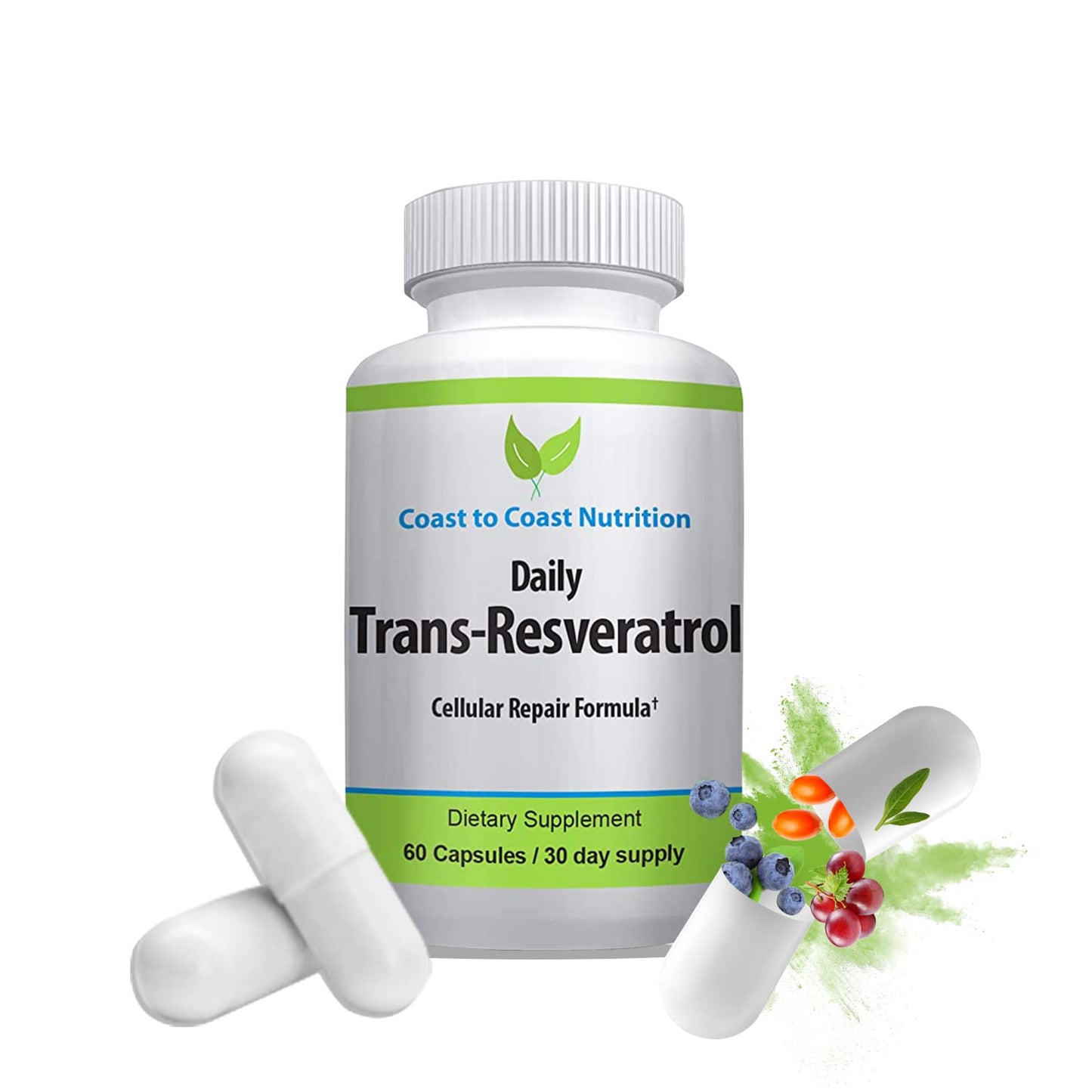 Coast to Coast Nutrition Trans-Resveratrol Supplement Capsules 60 Count