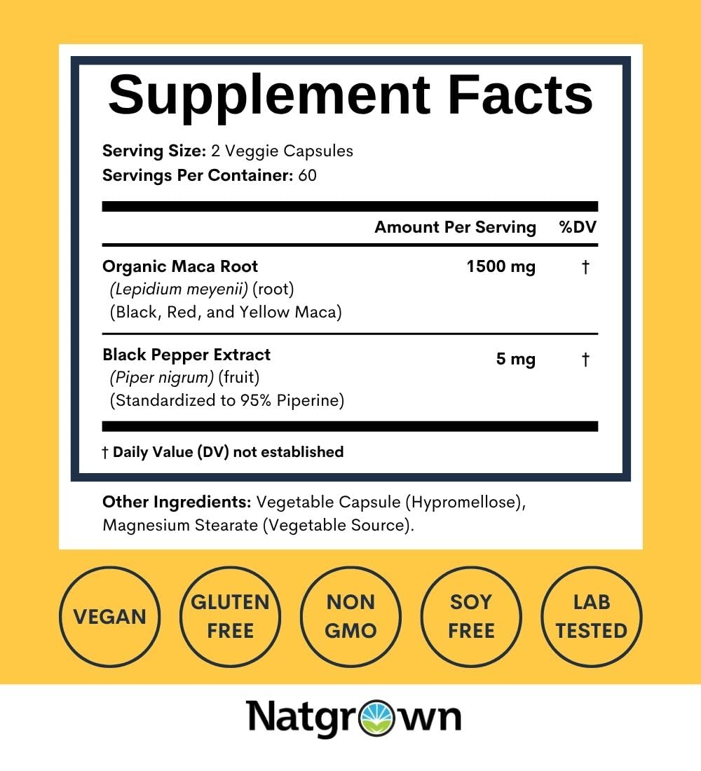 Natgrown Organic Maca Root Powder Capsules - 120 Count
