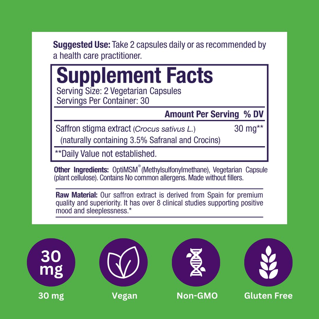 Paradise Herbs Saffr-Tone Saffron Extract Active Whole Spectrum Extract Super Potent Ultra Pure Vegan Non-GMO Gluten Free Capsules 60 Count