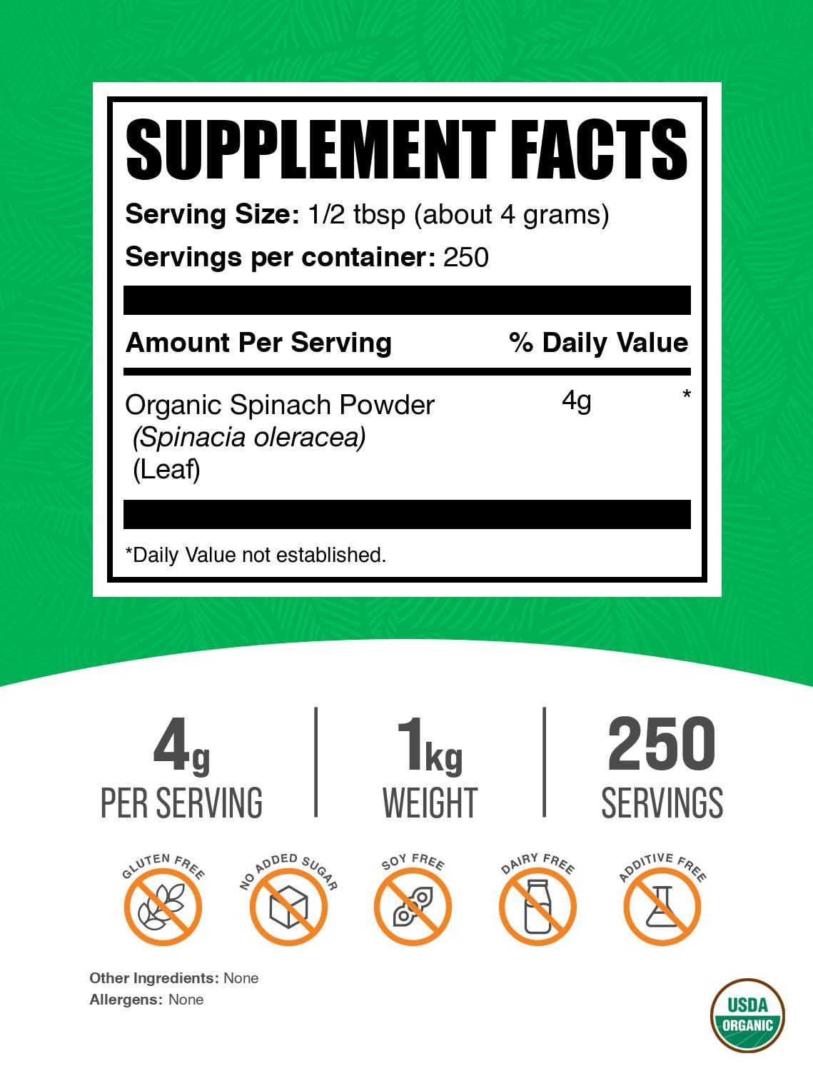 BulkSupplements Organic Spinach Powder 35.3 Ounce