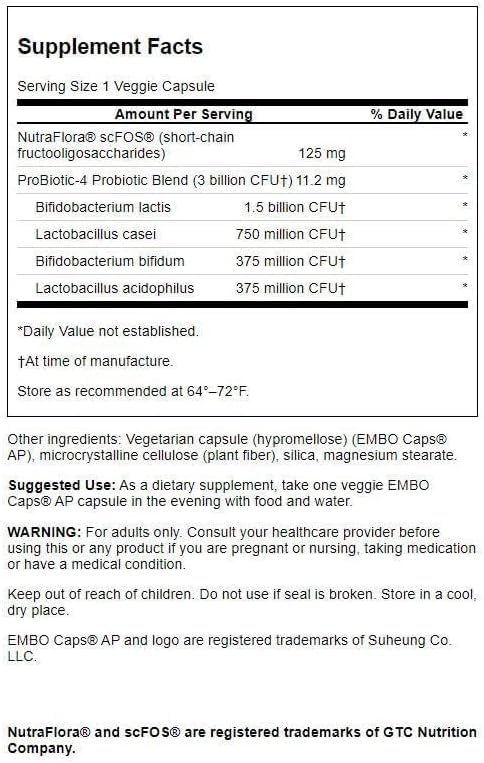 Swanson Probiotic-4 3 Billion Cfu Vegan Capsules 60 Count