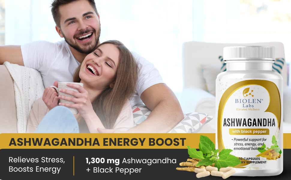 Biolen Labs Elevated Wellness Ashwagandha Extra Strength with Black Pepper 1300mg Capsules, 60 Count