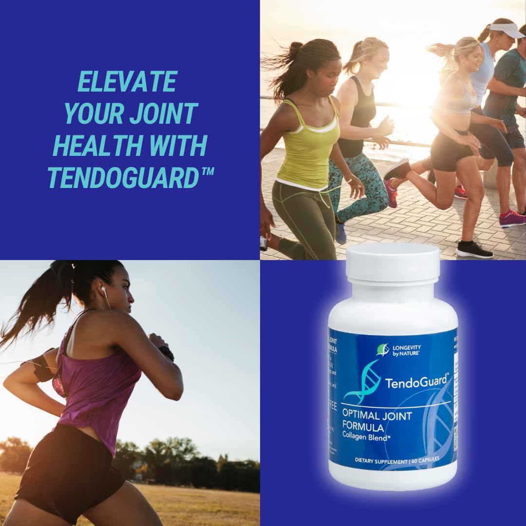 Longevity by Nature TendoGuard Joint Support Supplement with Collagen Peptides, Hyaluronic Acid, Tendon and Ligament, 60 Capsules