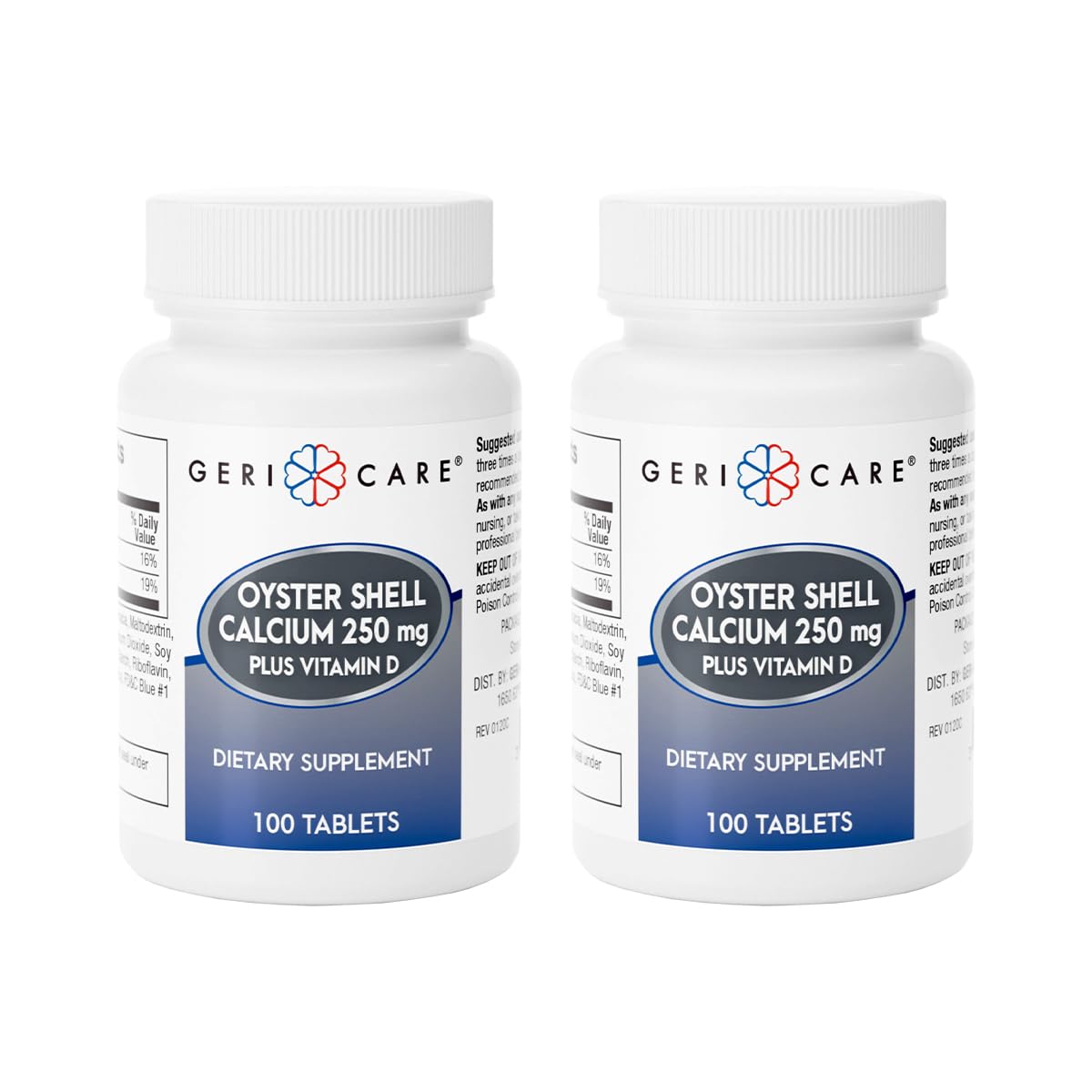 GeriCare Oyster Shell Calcium 250mg, Vitamin D 125IU, 200 Tablets