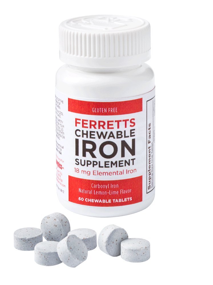 Pharmics Ferretts Chewable Iron Supplement 18mg (Carbonyl Iron) Tablet, 60 Count