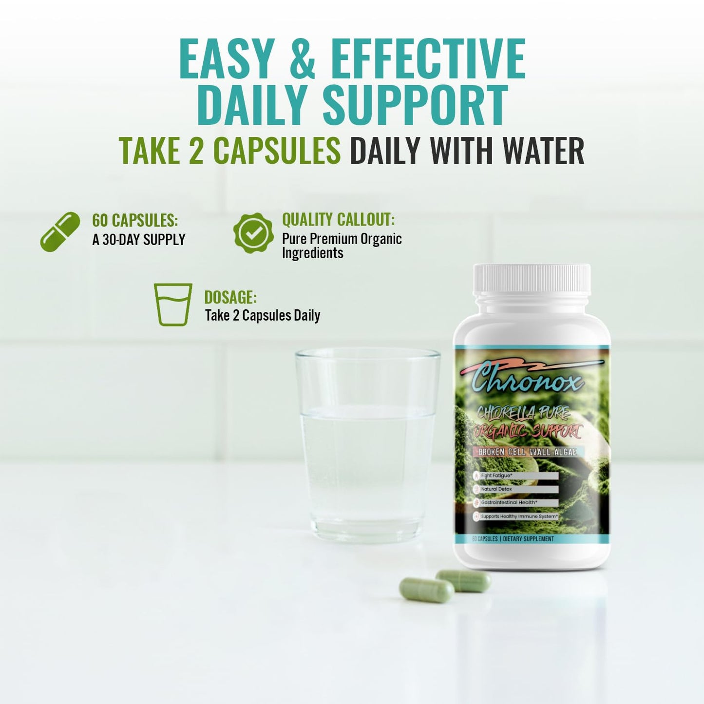 Chronox Chlorella Pure Organic Supplement for Everyday Use Capsule 60 Count