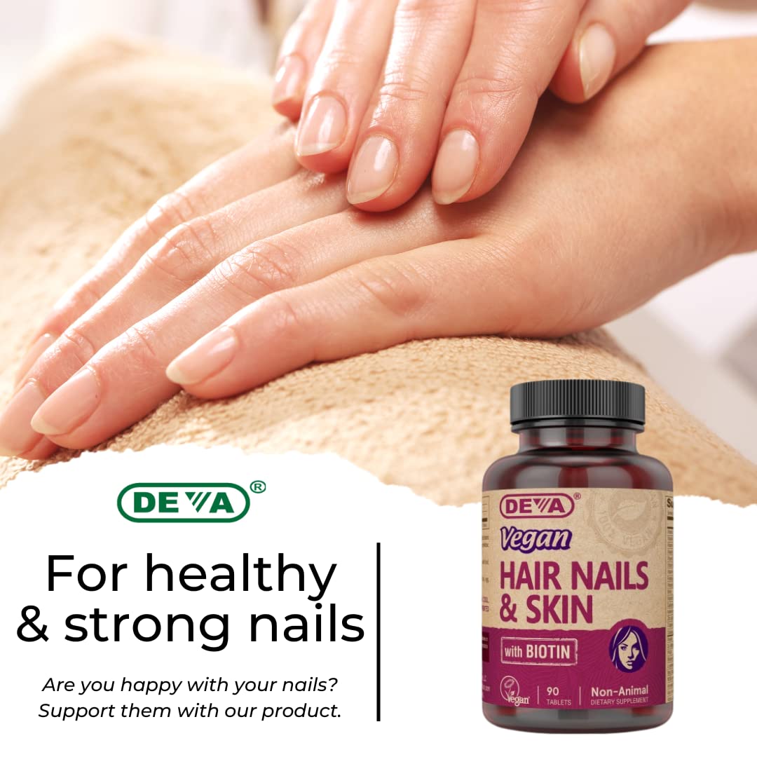 DEVA Vegan Hair, Nails & Skin Vitamins & Minerals with Biotin Tablets, 90
